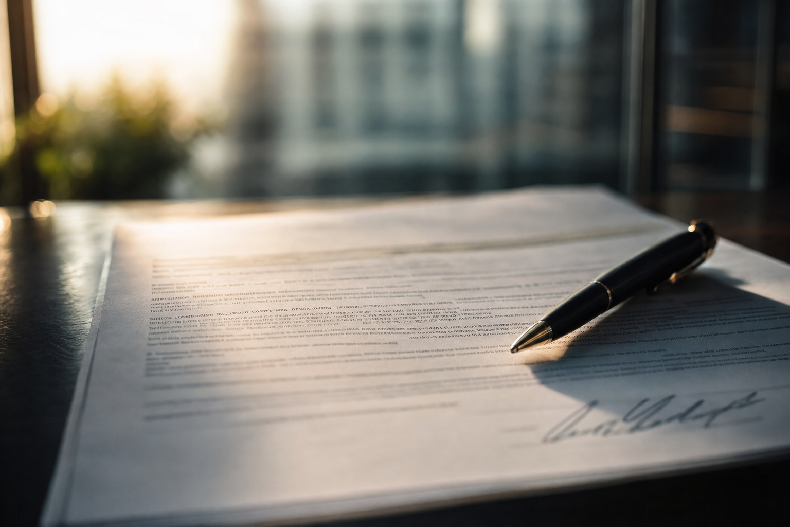 Un contrat de prêt immobilier en cours de signature, symbolisant l'étape finale de la négociation.