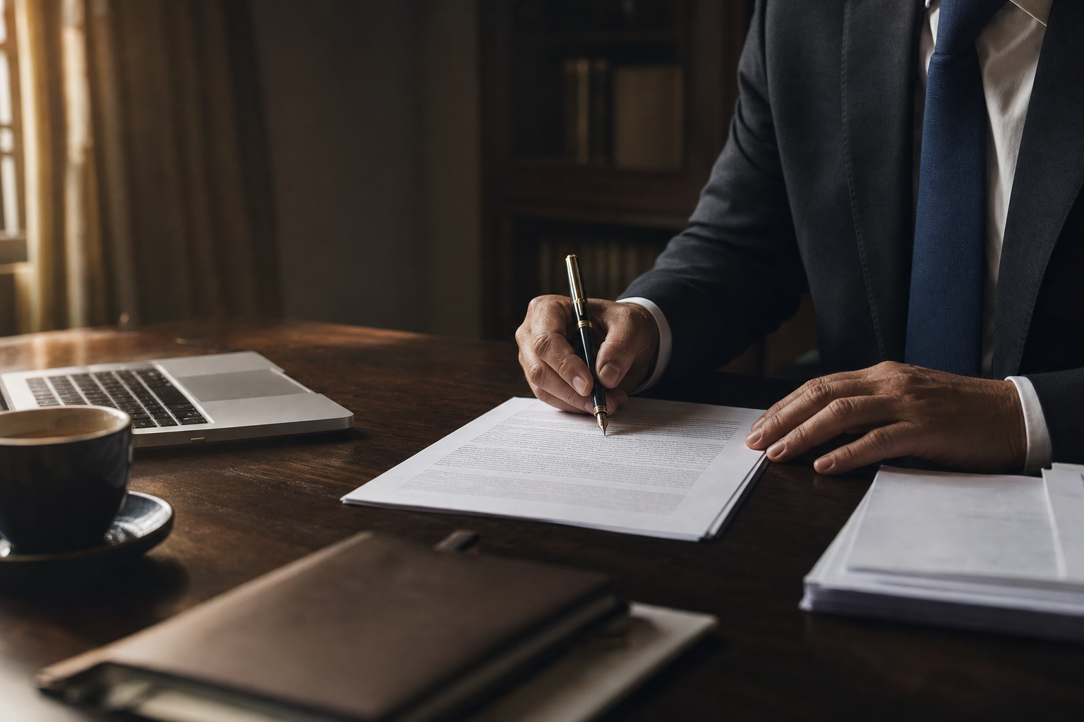 A assinatura de documentos legais, representando a fase final e crucial do fecho de uma ronda de financiamento Venture Capital.