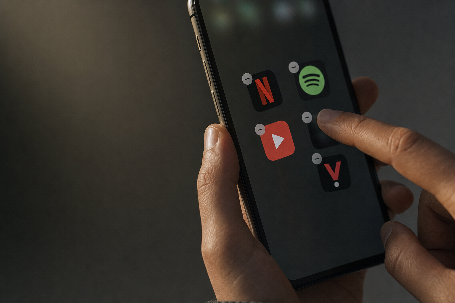 Een smartphone toont streamingapps, als symbool voor het opzeggen van abonnementen om te besparen op vaste lasten.