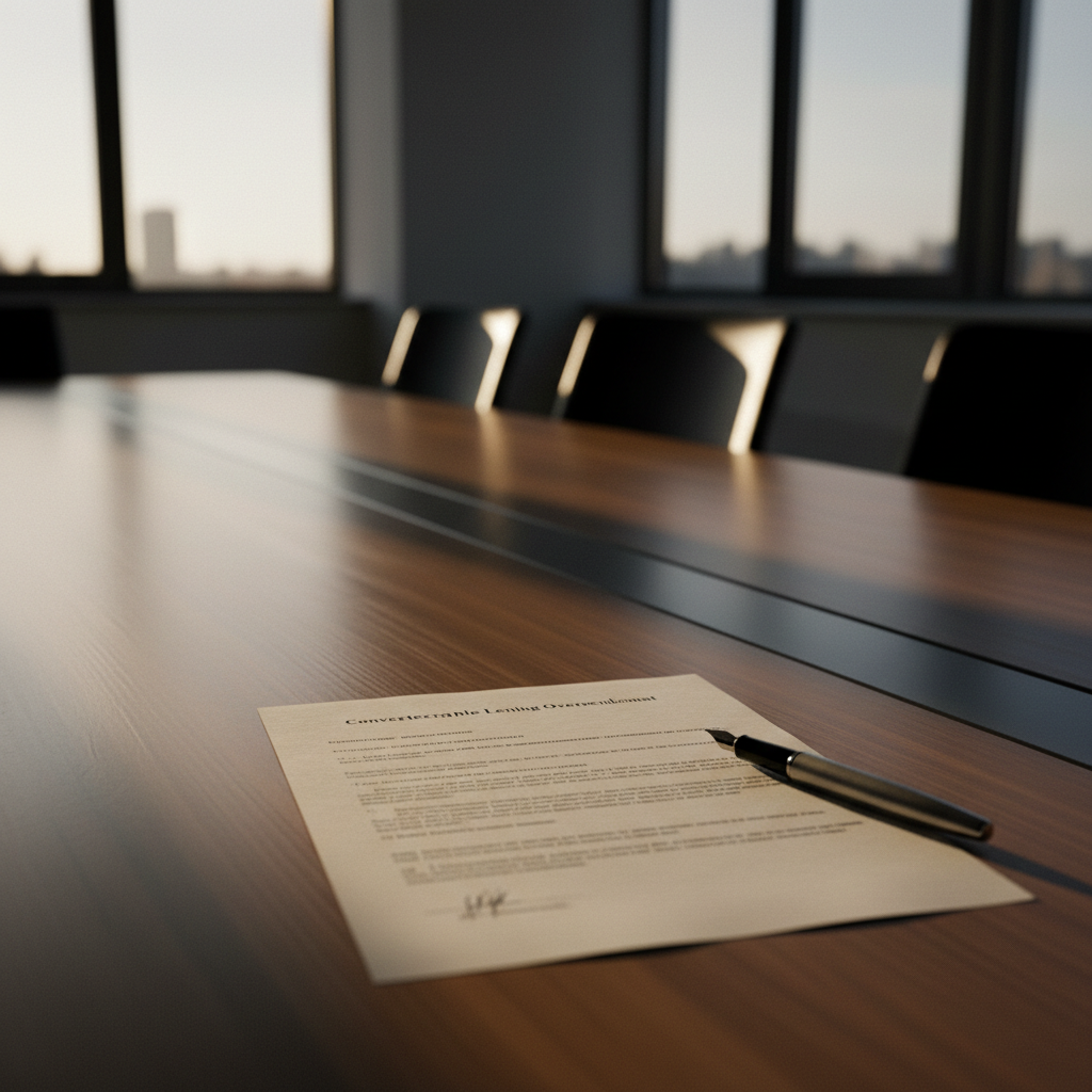 Een document getiteld 'Converteerbare Lening Overeenkomst', wat het concept van een converteerbare lening voor startups illustreert.